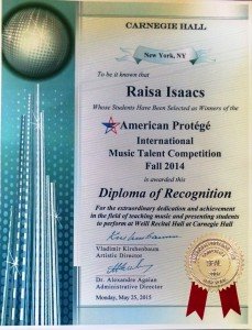 Jessica Pan, the winner of the International American Protege Competition, students of Dr. Raisa Isaacs